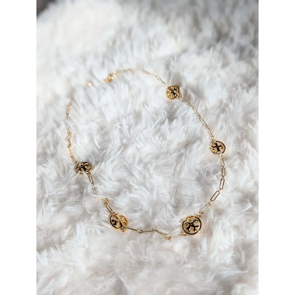 TORY BURCH Miller Station Gold Tone Double T Logo Medallion Chain Necklace - Picture 3 of 4